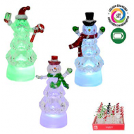 Set of 3 Snowman Ice Sculptures, Color Changing, h12cm